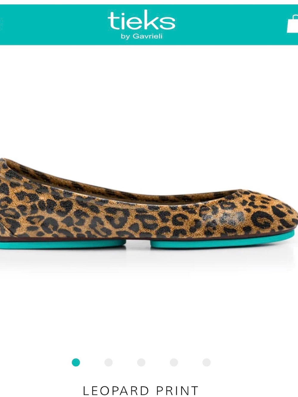 Tieks Leopard Print Ballet Flats in Brown with Teal Accent - Picture 4 of 5
